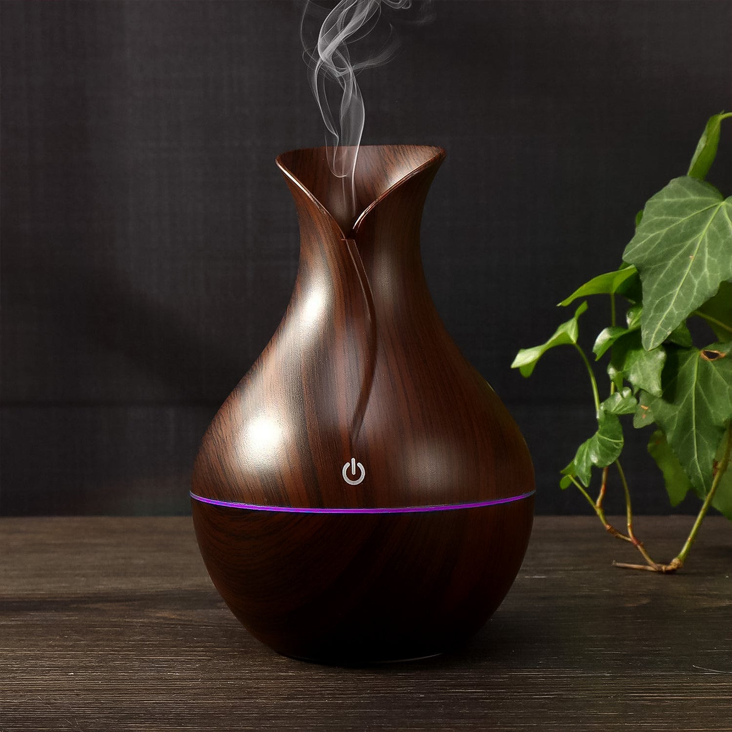 Mini Wooden Vase Pot Diffuser Cool Mist Atomization Humidifier (1 Pc) Dark