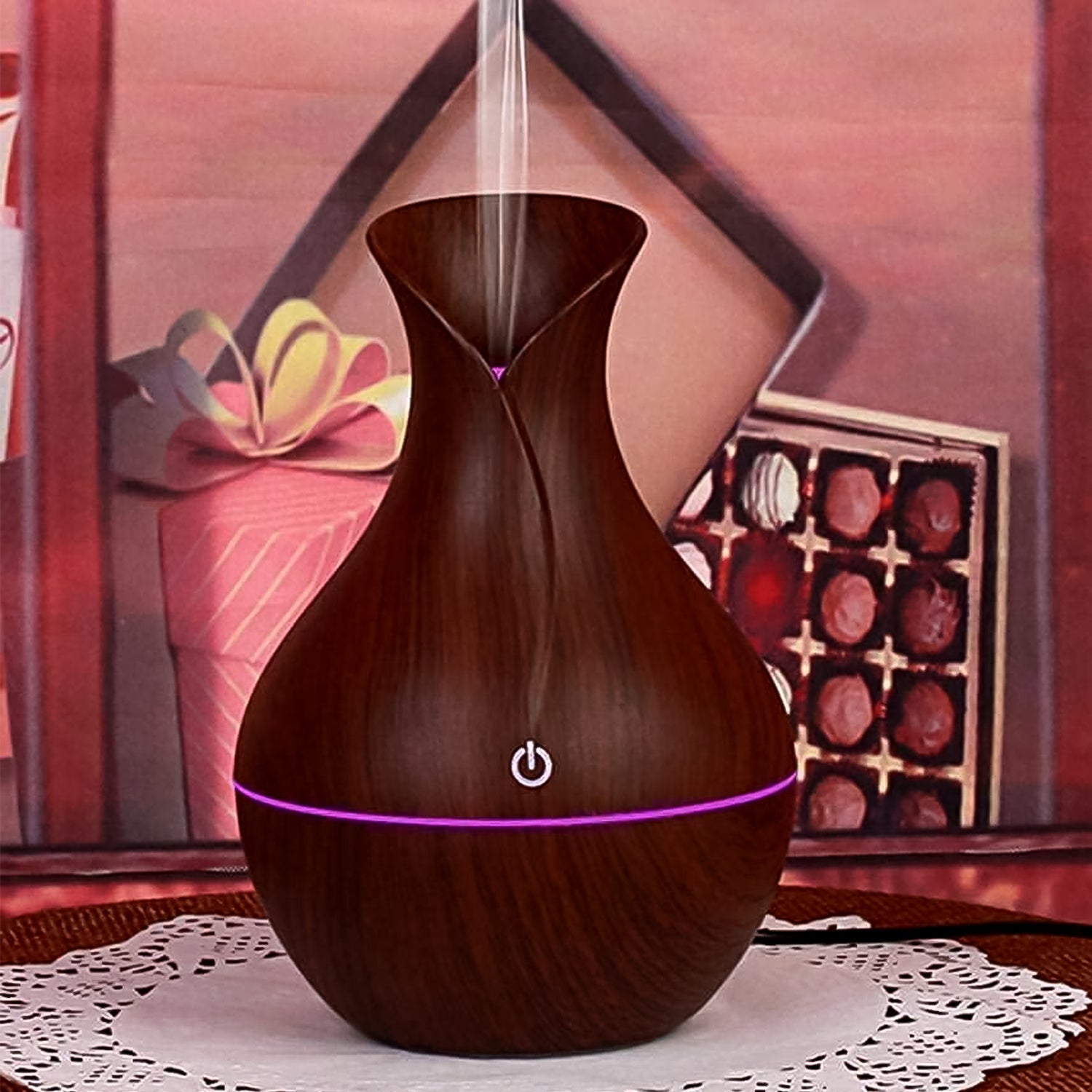 Mini Wooden Vase Pot Diffuser Cool Mist Atomization Humidifier (1 Pc) Dark