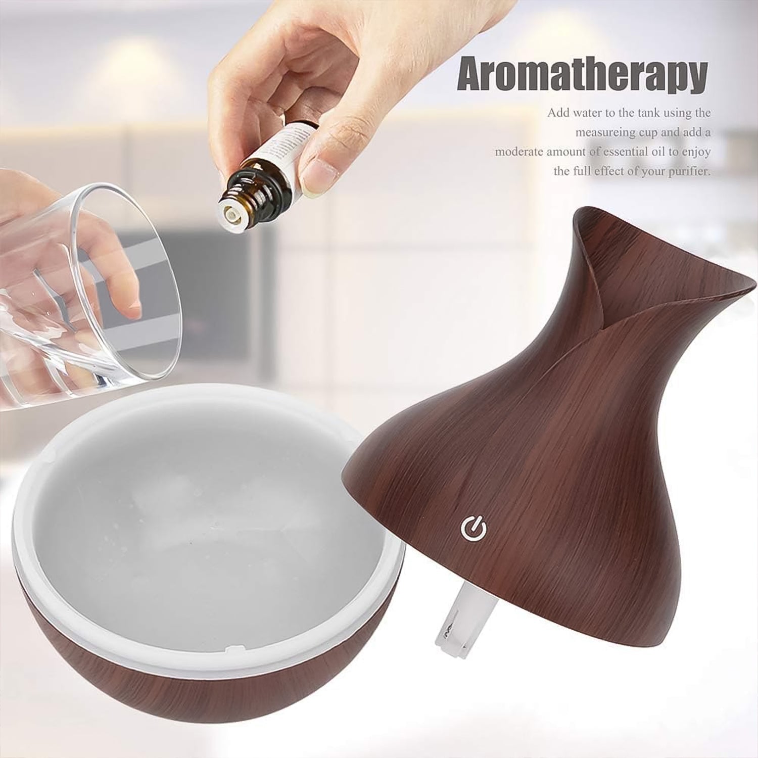 Mini Wooden Vase Pot Diffuser Cool Mist Atomization Humidifier (1 Pc) Dark