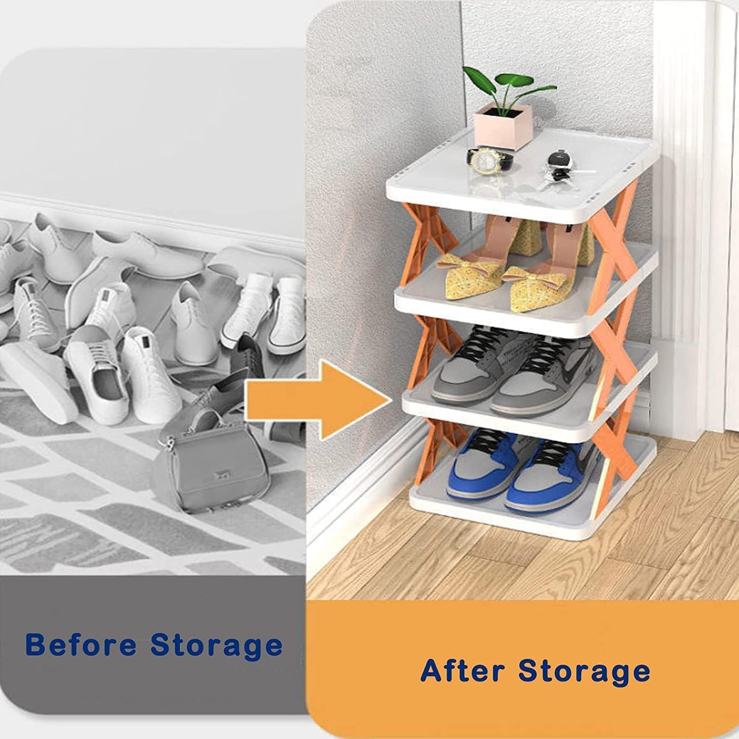 6 Layer Foldable Shoe Rack, Portable Storage Organizer for Home & Office