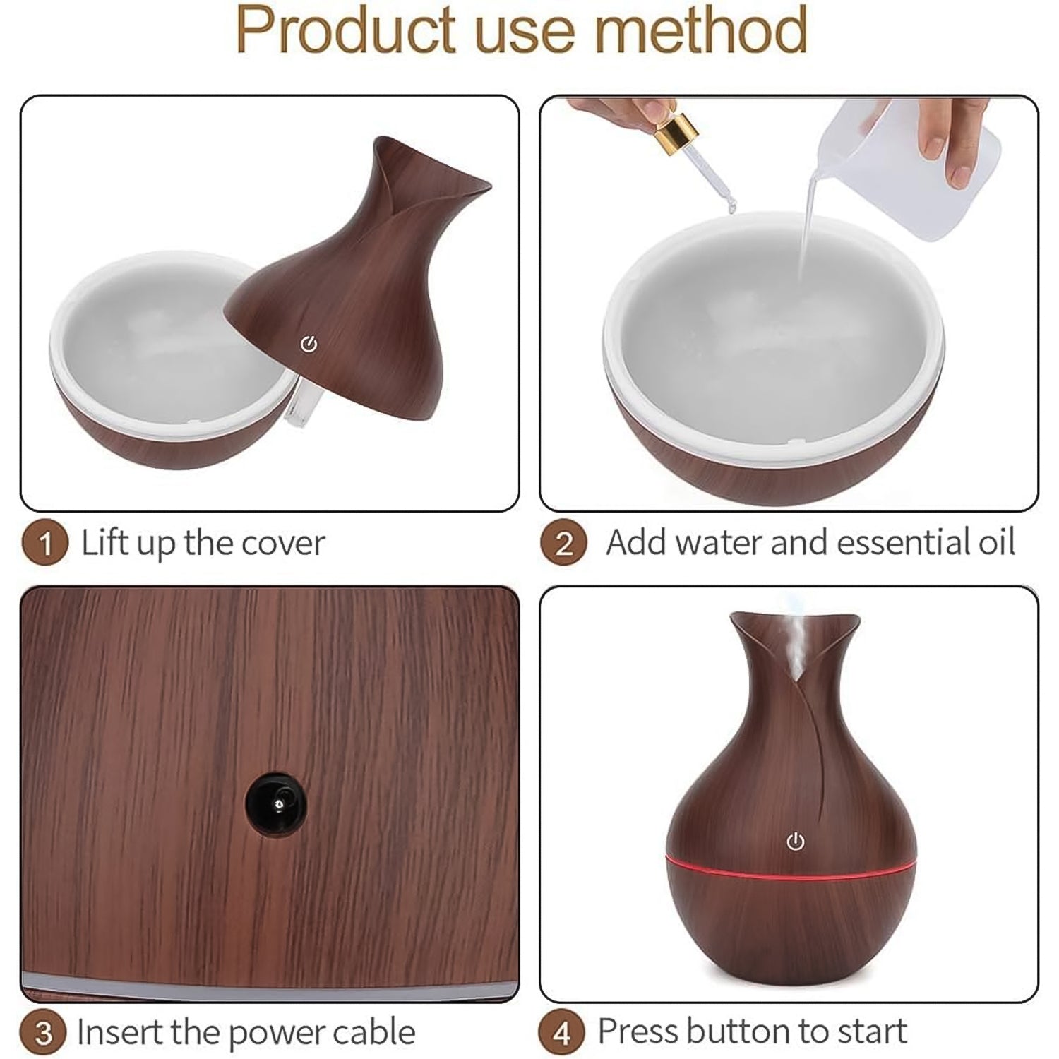 Mini Wooden Vase Pot Diffuser Cool Mist Atomization Humidifier (1 Pc) Dark