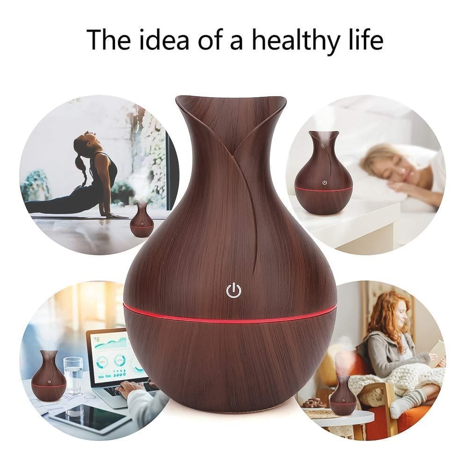 Mini Wooden Vase Pot Diffuser Cool Mist Atomization Humidifier (1 Pc) Dark