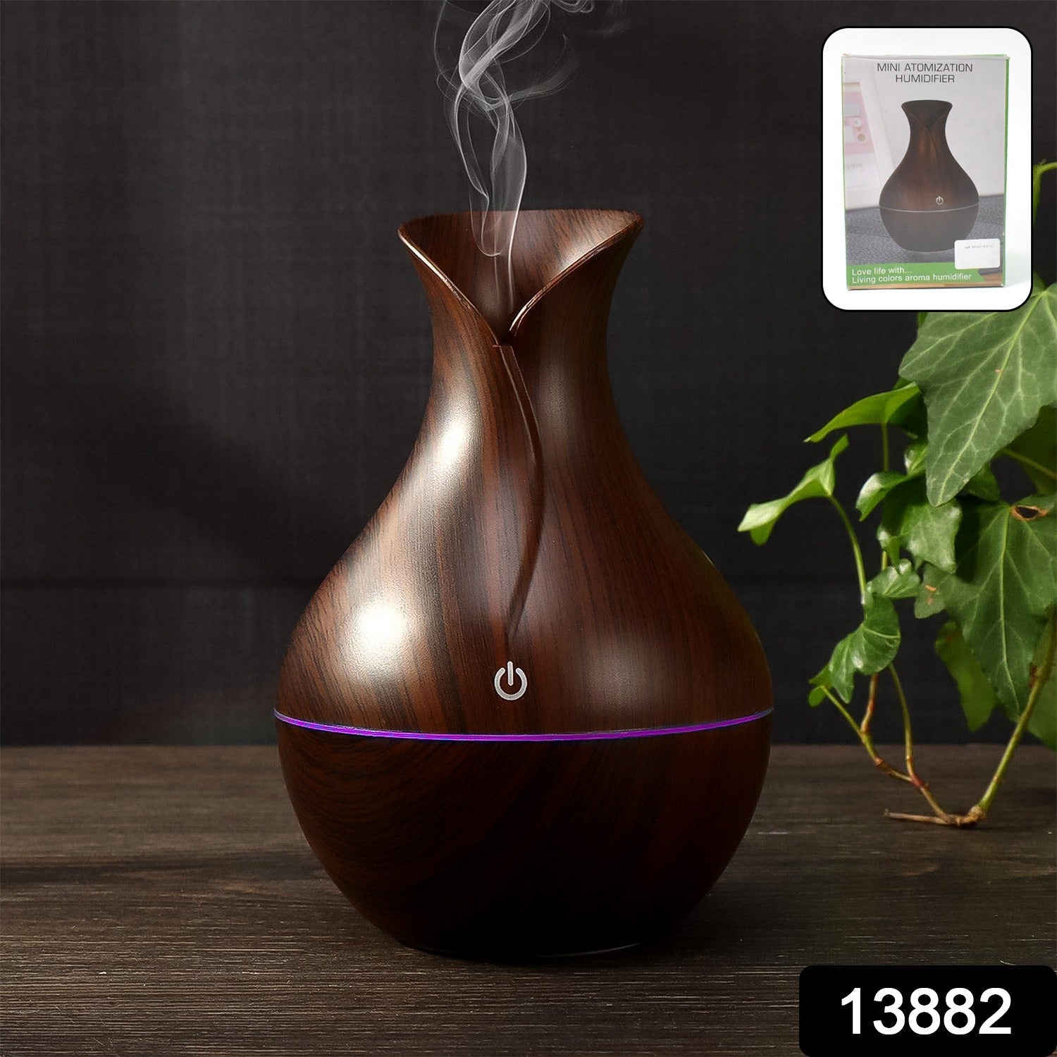 Mini Wooden Vase Pot Diffuser Cool Mist Atomization Humidifier (1 Pc) Dark