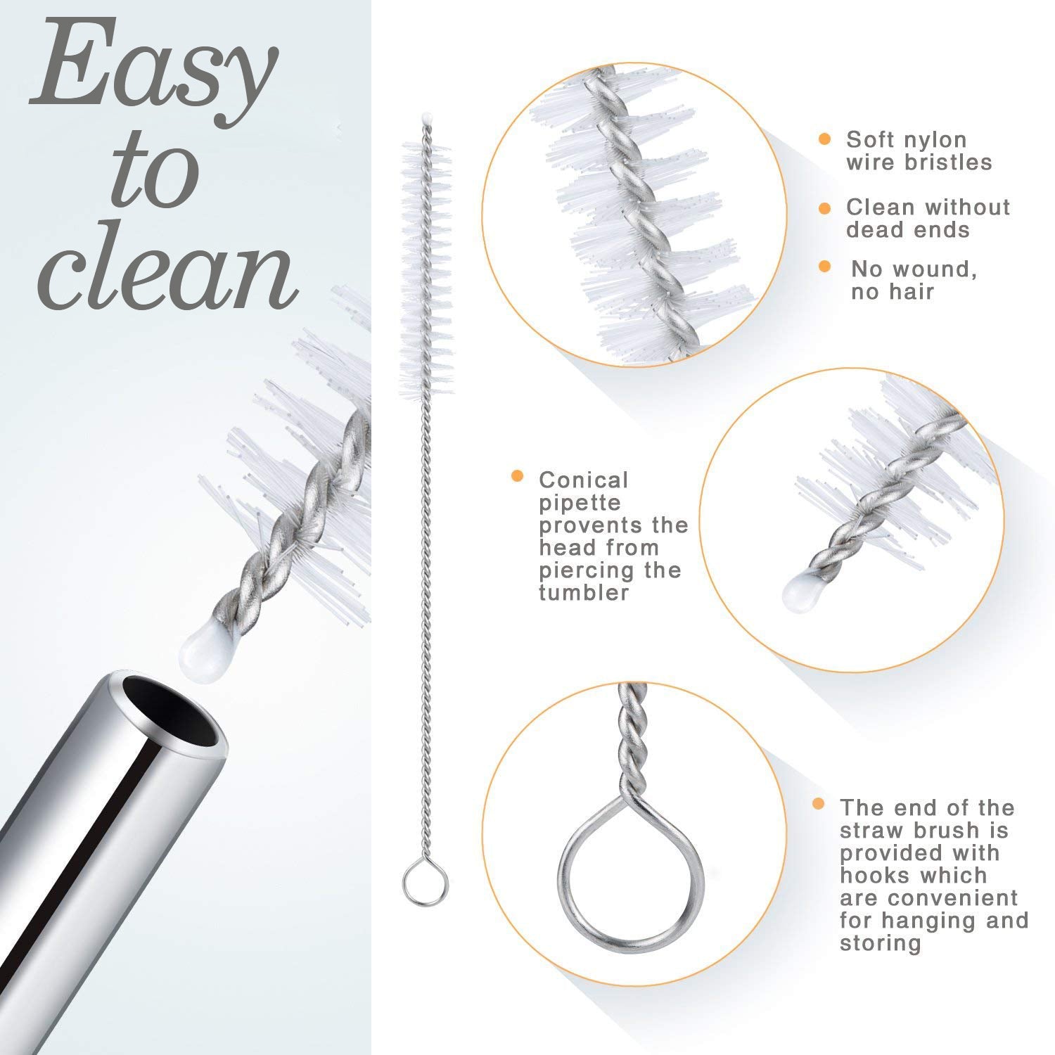 Reusable Stainless Steel Drinking Straws Bent (4 Bent Straws, 1 Brush) (Pack of 2)