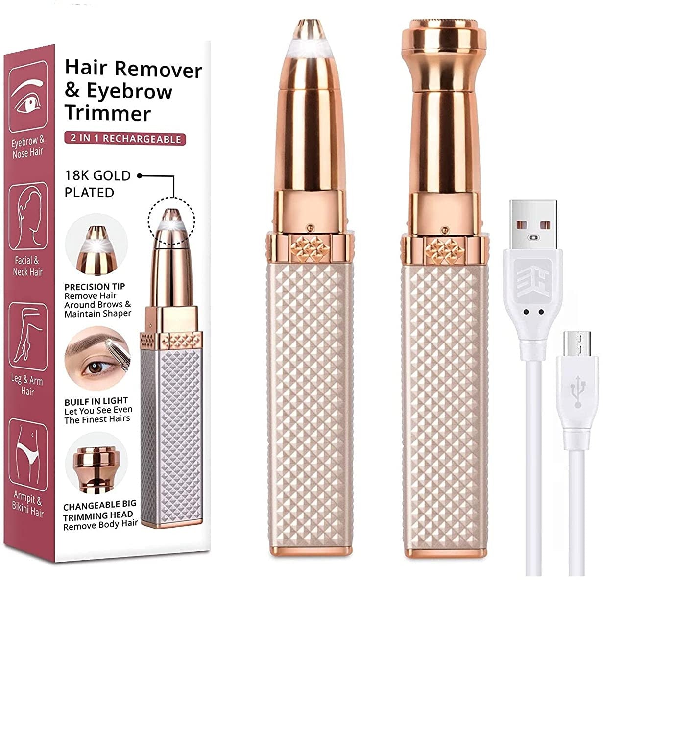 Eyebrow and Facial Hair Trimmer 2 in 1 Rechargeable