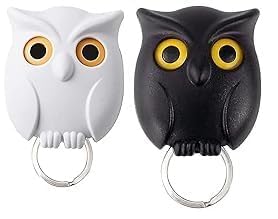 Magnetic Owl Key Holder Set, Cute Night Owl Keyring with Automatic Open Close Eyes, Black and White (Black & White)
