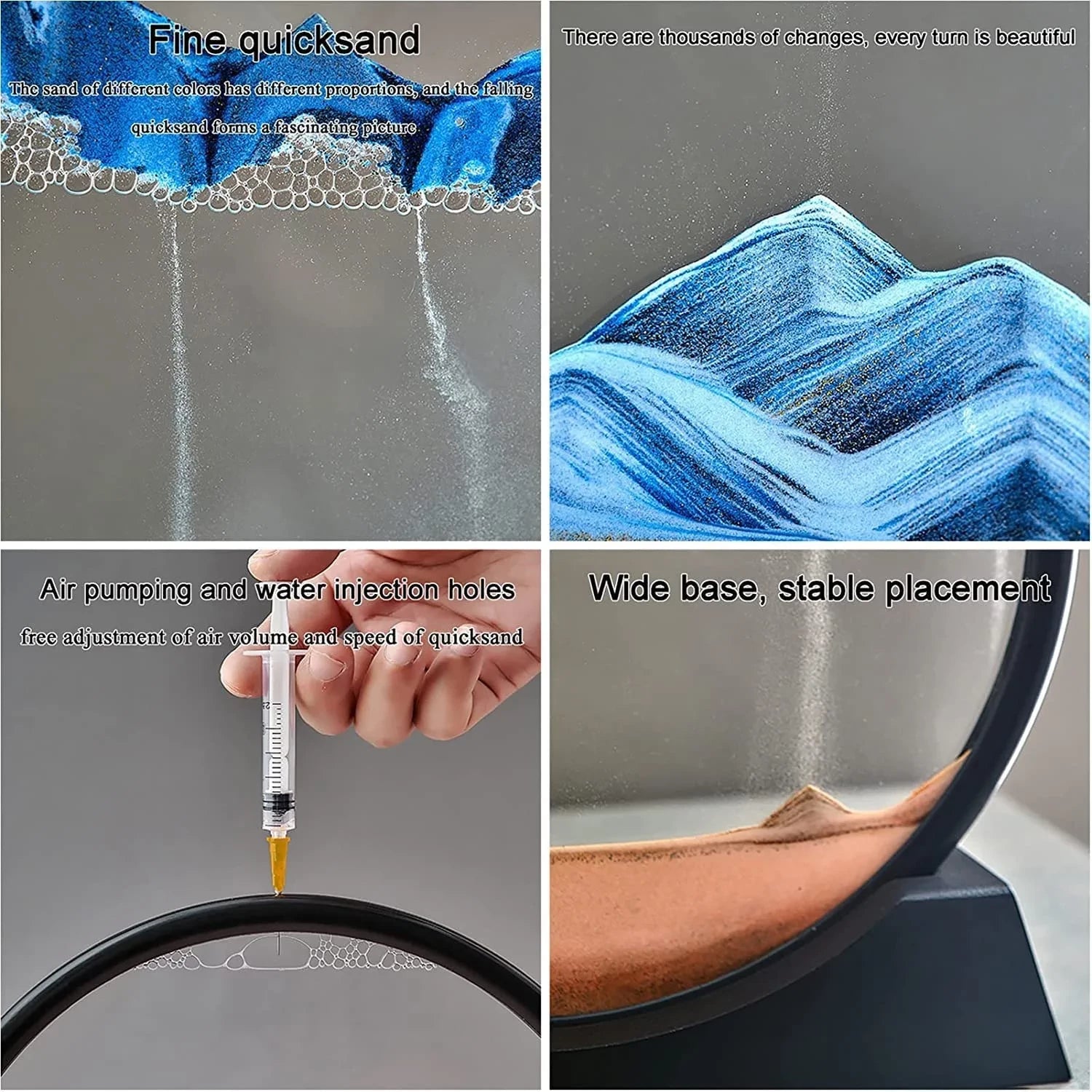Moving Sand Art Picture, Liquid Motion 3D Sandscape, Glass Painting with Natural Landscape(BLUE)