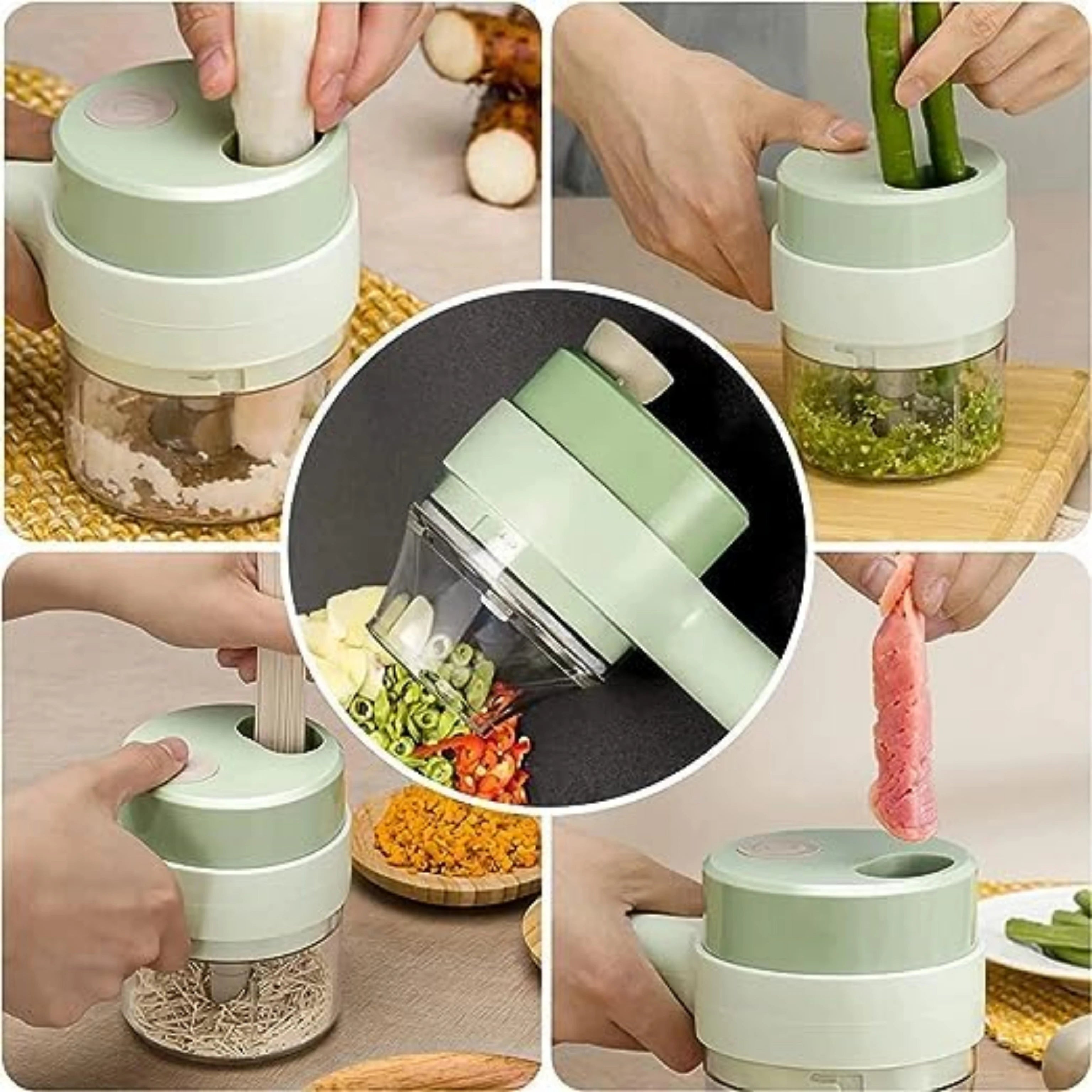 4 in 1 Electric Handheld Cooking Hammer Vegetable Cutter Set Food Chopper