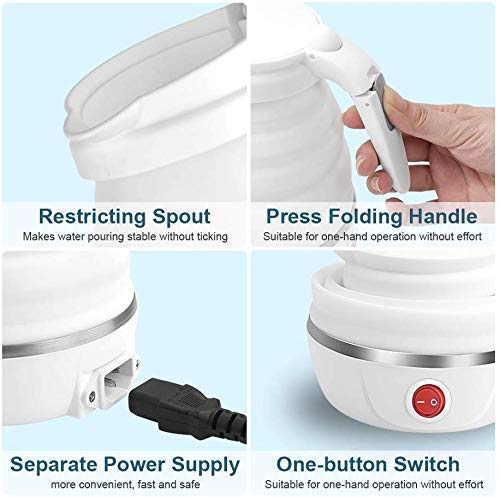 Travel Foldable Fast Boiling Portable Electric Kettle - Silicone Food Grade Boil Dry Protection 220V -600ML for Most Travel and Home & Office Use