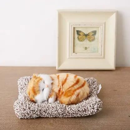 Cute Sleeping Cat Plush Toy with Meow Sound, Gift for Kids Car Dashboard Accessories
