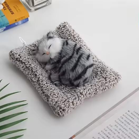 Cute Sleeping Cat Plush Toy with Meow Sound, Gift for Kids Car Dashboard Accessories