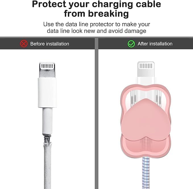 Protective Charger Case for iPhone 18W 20W iPhone 16 15 14 13 12 11 Pro Max Charging Cable Charger Protective Cover Data Cable Protective Sleeve -Pink Heart