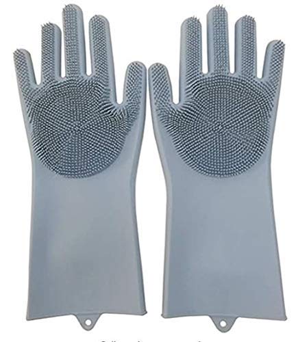 Gloves Magic Silicone Dish Washing Gloves, Silicon Cleaning Gloves, Silicon Hand Gloves for Kitchen Dishwashing and Pet Grooming, Great for Washing Dish, Car, Bathroom (