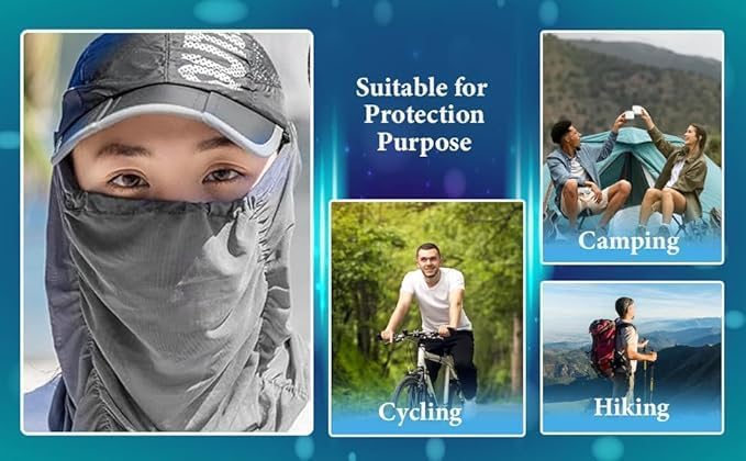 Face Mask With Cap - Cap With Face Protector - Cap Mask for Summer - UV Sun Protection Block Hat Face Cover Scarf With Cap - Summer Sun Protection Cap Mask - Face Cover Scarf With Cap Nylon - cap with big mask