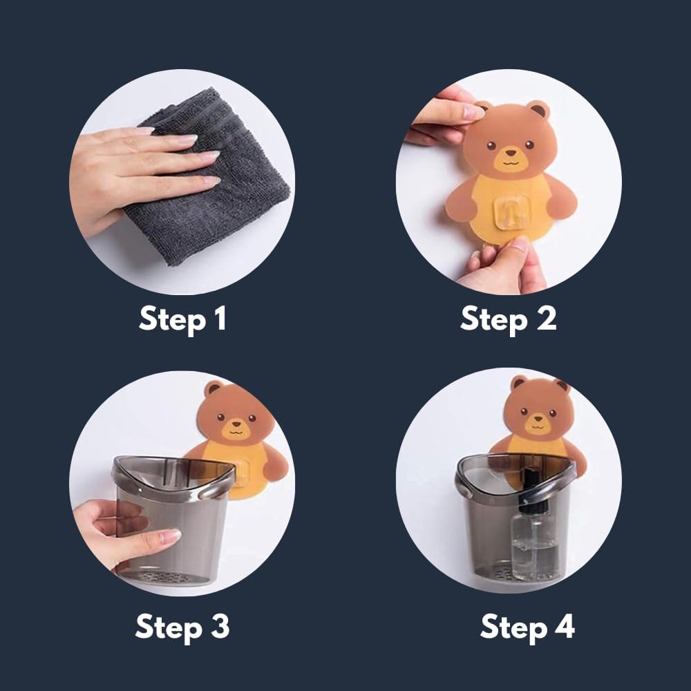 Cartoon Bear Self-adhesive Toothbrush Holder - 1 Pc