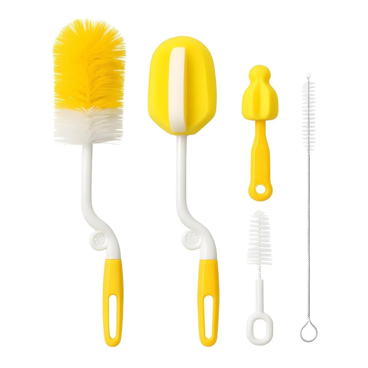Baby Bottle Cleaning Brush 5Pc Set Feeding Bottle Cleaner Kit with Nipple Brush, Straw Brush & Sponge
