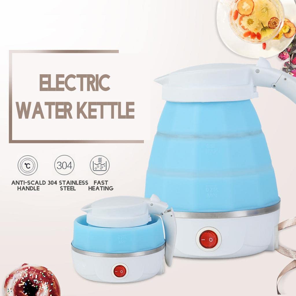 Travel Foldable Fast Boiling Portable Electric Kettle - Silicone Food Grade Boil Dry Protection 220V -600ML for Most Travel and Home & Office Use