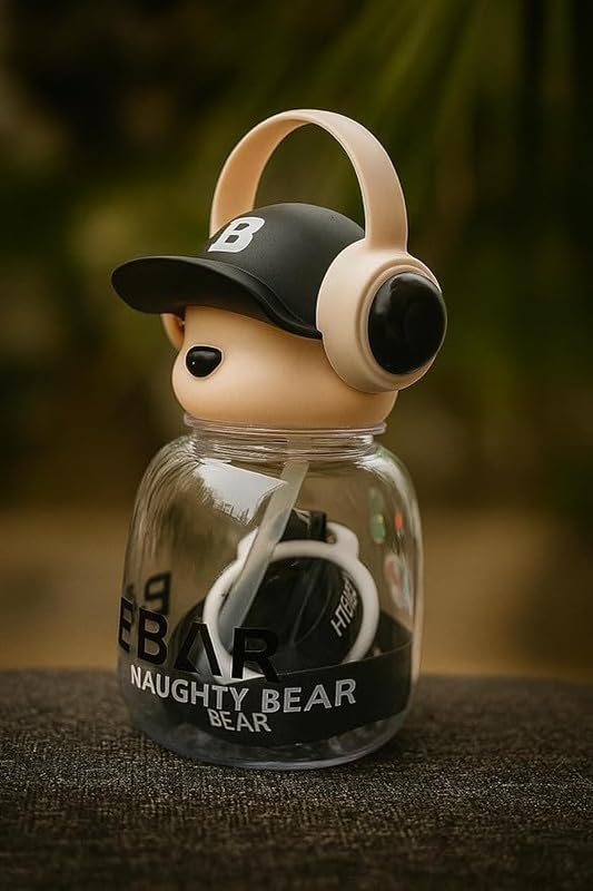 water bottle 600ml Cute Bear Headphone Water Bottle BPA-Free