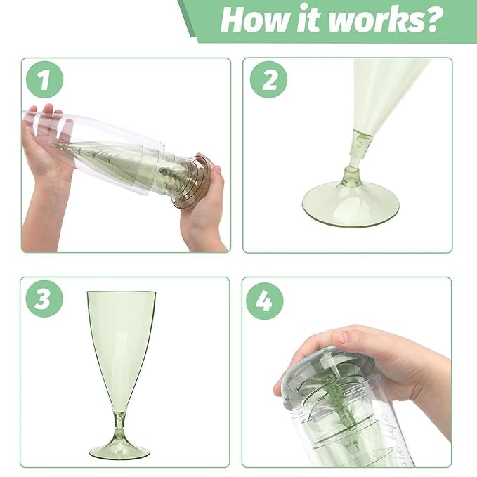 Set of 5 Creative Plastic Beer Drink Juice Glass| Reusable with Bottle Container| Suitable for Outdoor Camping Travel Wedding Beach Party Tools| Champagne Flute Gift Set |Travel Wine Glass Set