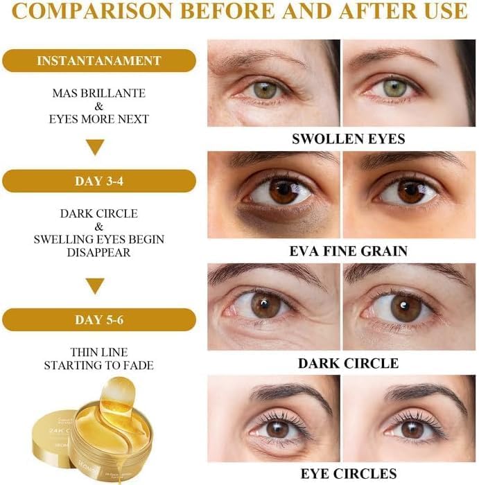 24K Gold Eyes Mask- Puffy Eye & Dark Circles Treatments,Reduce Under Eye Bags and Smooth Wrinkles, Skin Care Pads