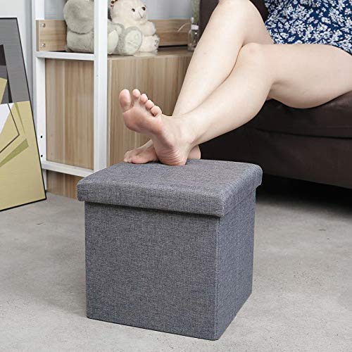 Linen Home Foldable Large Storage Ottoman Bench Footrest Stool Storage Ottoman Bench for footrest Stool Coffee Table and Seating Ottoman (30 X 30 X 30 c.m., Grey)