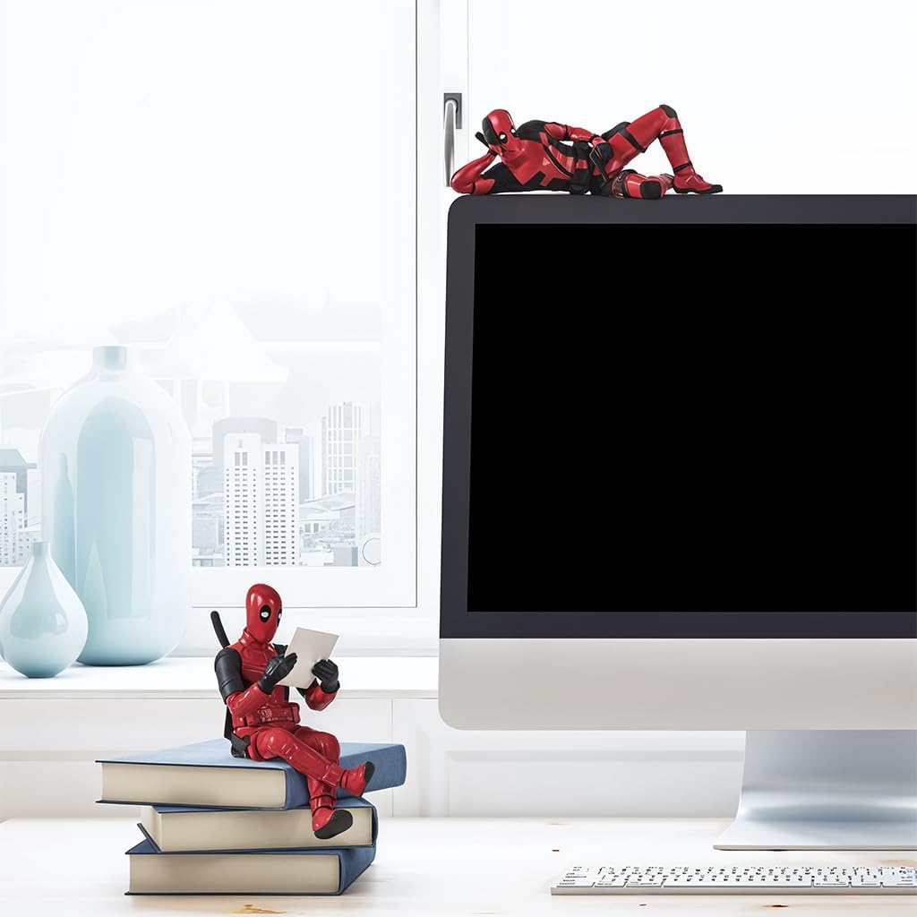 Deadpool PVC Action Figure Set – 3 Movable Joint Models for Desk, Home & Car Decor | Unique Superhero Decoration Collectibles (RED)