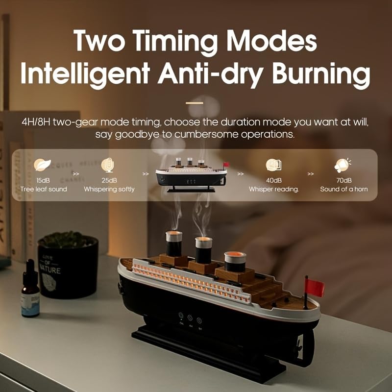 Humidifier for Bedroom Titanic Humidifier with Remote Aromatherapy Diffuser Steamship Humidifier 7 Light 2 Mist Mode Air Humidifiers