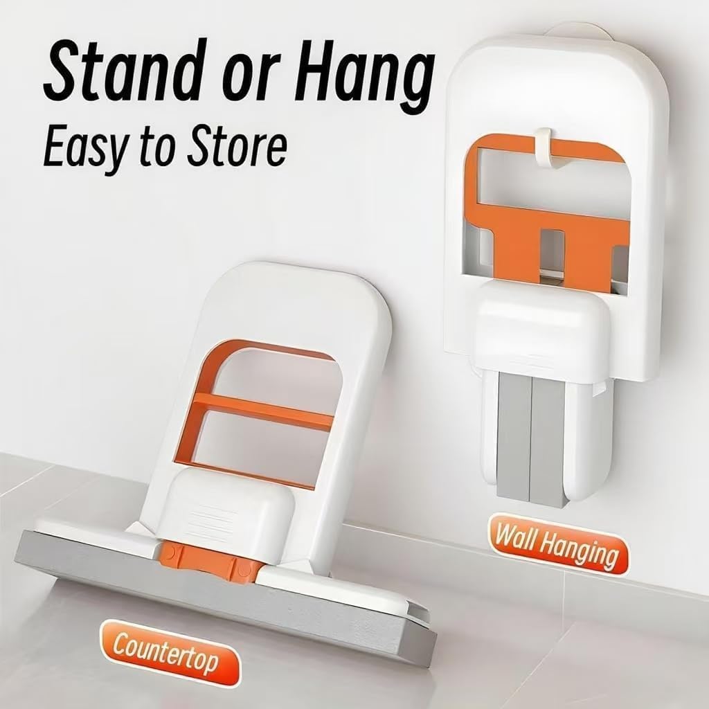 Mini Foldable Sponge Mop | Self-Squeeze Desk Mop for Wet & Dry Cleaning | Compact Portable for Kitchen Counter, Bathroom Glass, Office Desk & Tabletop Surfaces