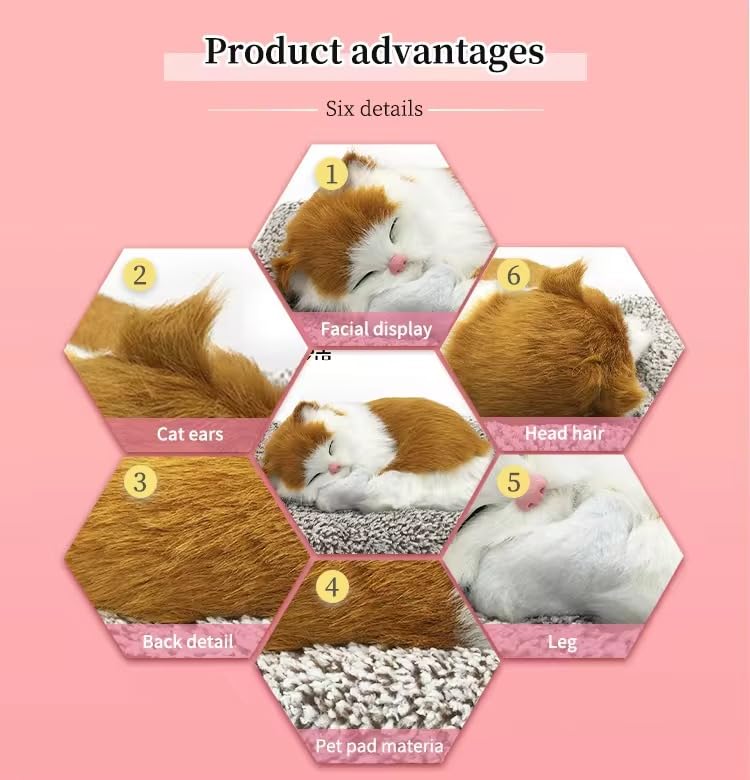 Cute Sleeping Cat Plush Toy with Meow Sound, Gift for Kids Car Dashboard Accessories