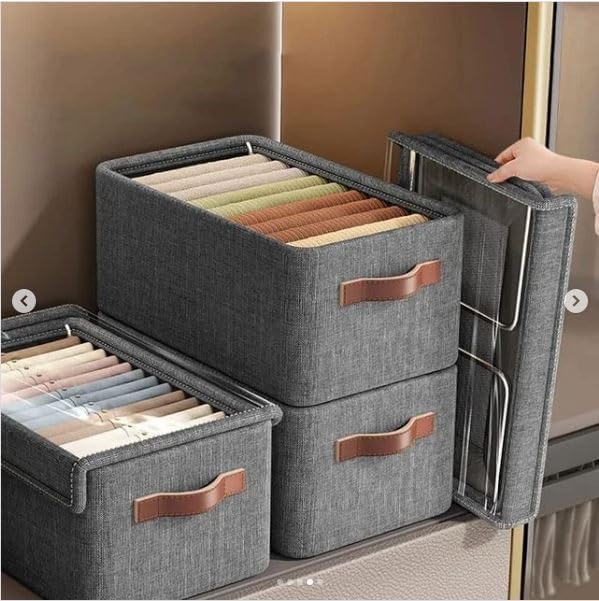 Foldable Storage Organizer Basket with Lid, Transparent Lids Fabric wardrobe organizer for Clothes, Collapsible closet organizers and storage box for Clothes