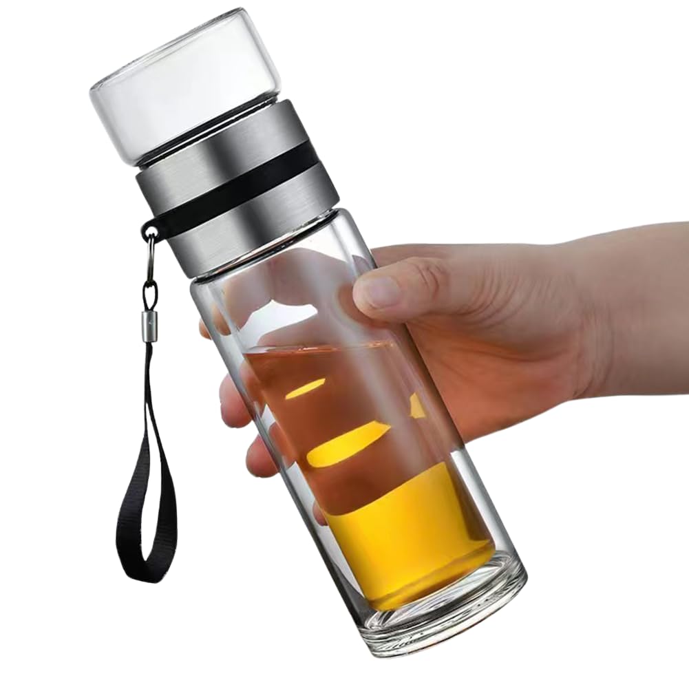 Dual-Layer Borosilicate Glass Tea Infuser Bottle With Strainer Filter | Double-Wall Tea, Coffee and Detox Water Bottle For office, Travel, Gym and Yoga Class | Green Tea Infuser Bottle – 350ML