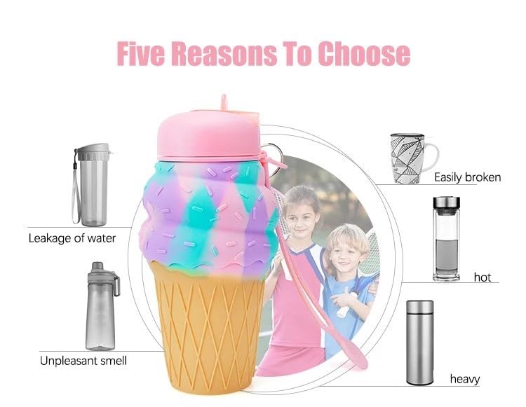 500ml Silicone Expandable Sipper Bottle for Home, Office, Gym, Trekking, Fancy Stylish Water Bottle Girls, Boys (Multicolor, Pack of 1