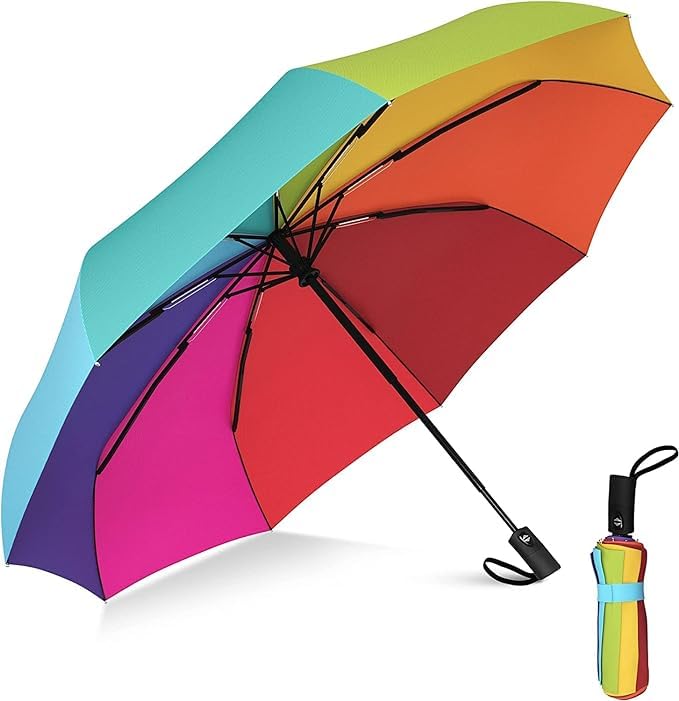 Rainbow Umbrella 3 Fold | Auto Open & Close | Wind & Rain Resistant Travel Umbrella