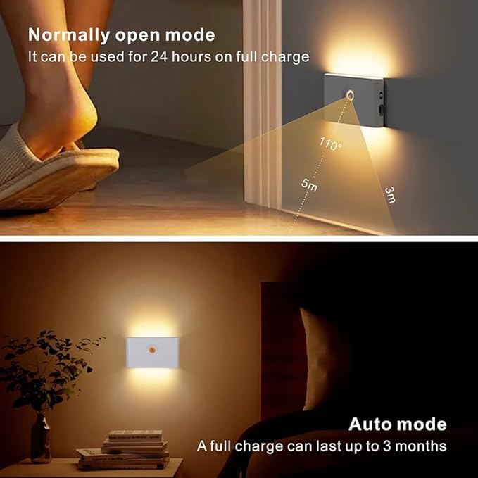 Warm White LED, Dusk to Dawn Sensor, Wireless Wall Lamp for Bedroom, Bathroom, Kitchen, Hallway, Kids Room, Closet – Stick Anywhere Nightlight Rechargeable
