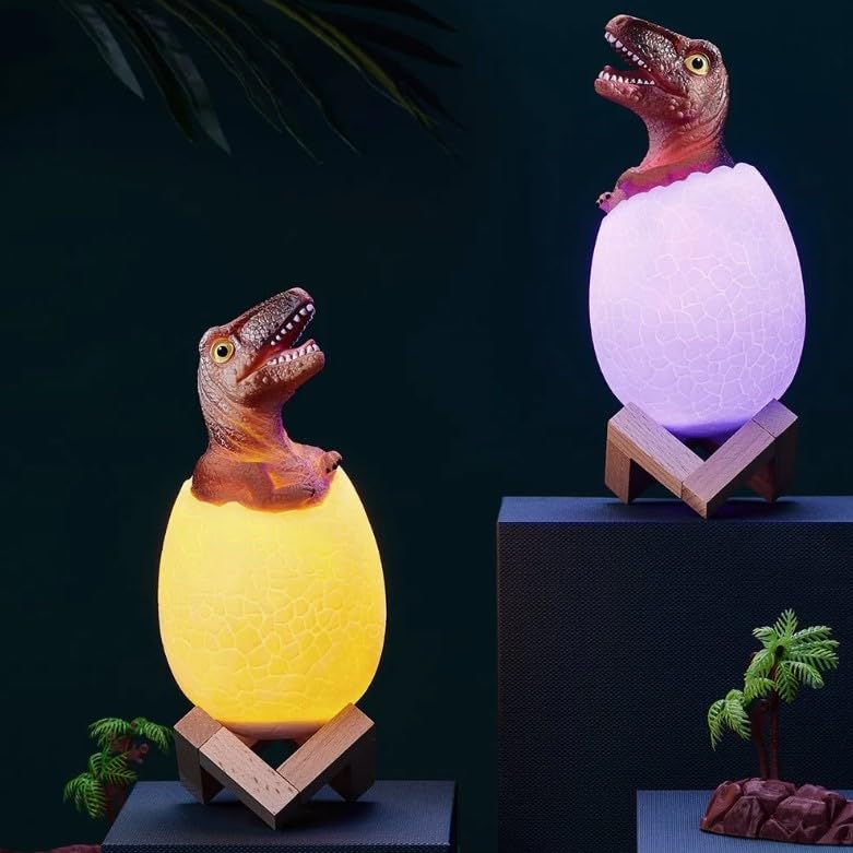 3D Dinosaur Lamp Night Light -USB Rechargeable with Remote Control RGB Lights 3D Dinosaur Lamp,3 Modes and Wooden Base, Dinosaur Egg Toy Best Birthday Christmas Gifts for Kids(Pack of 1)
