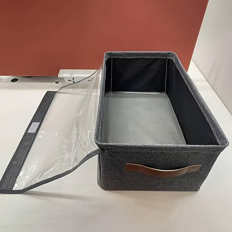 Foldable Storage Organizer Basket with Lid, Transparent Lids Fabric wardrobe organizer for Clothes, Collapsible closet organizers and storage box for Clothes