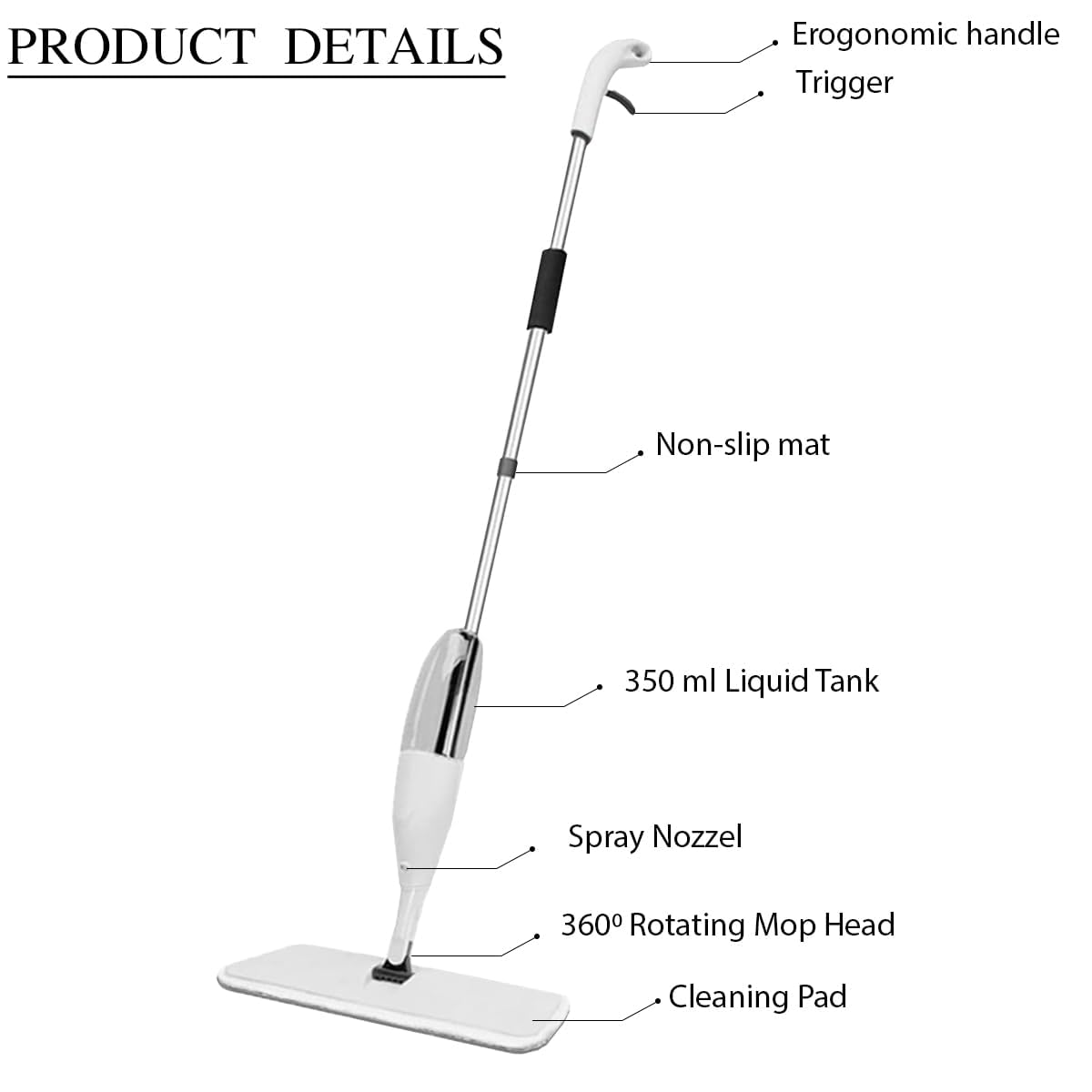 Multi Functional Microfiber Floor Cleaning Healthy Spray Mop with Removable Washable Cleaning Pad and Integrated Water Spray Mechanism