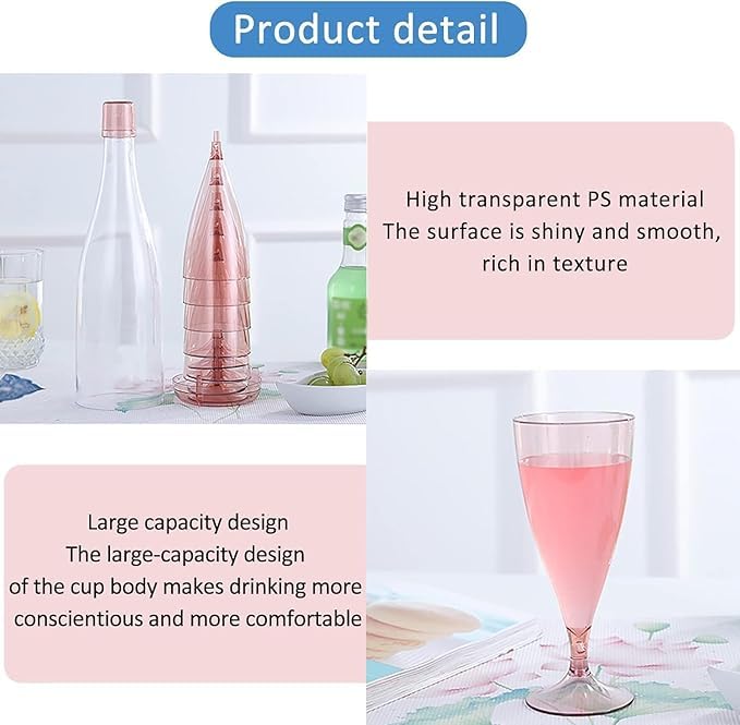 Set of 5 Creative Plastic Beer Drink Juice Glass| Reusable with Bottle Container| Suitable for Outdoor Camping Travel Wedding Beach Party Tools| Champagne Flute Gift Set |Travel Wine Glass Set