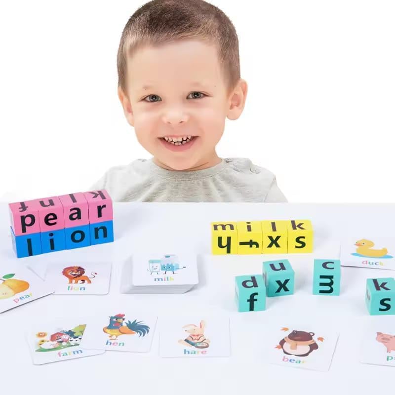 Time Puzzle - Wooden Alphabet Spelling Game Matching Letter & Word Puzzle Game with Flashcards - Word Puzzle