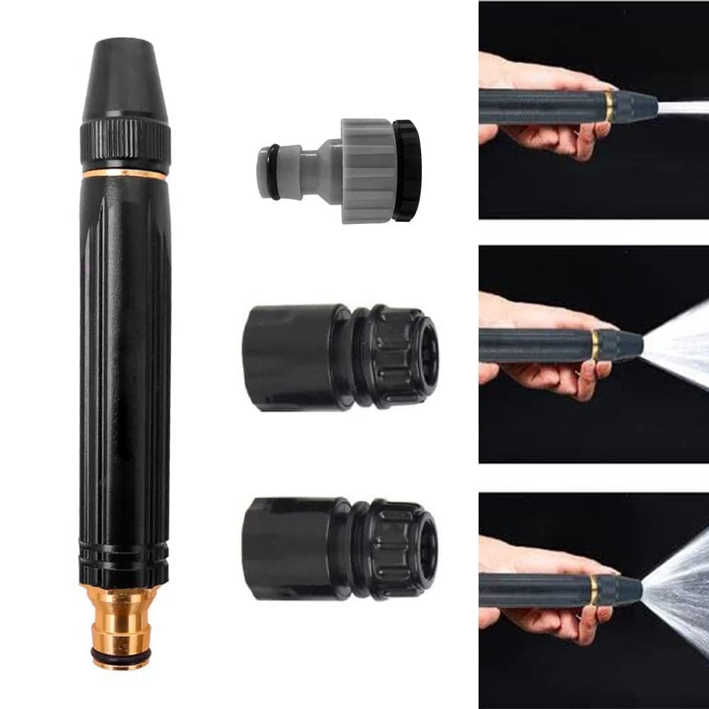 Brass Water Spray Nozzle, 1/2”, with ALL Attachments, Adjustable Water Jet Spray Gun, High Pressure, For Garden, Wash Bike-Car-Pets