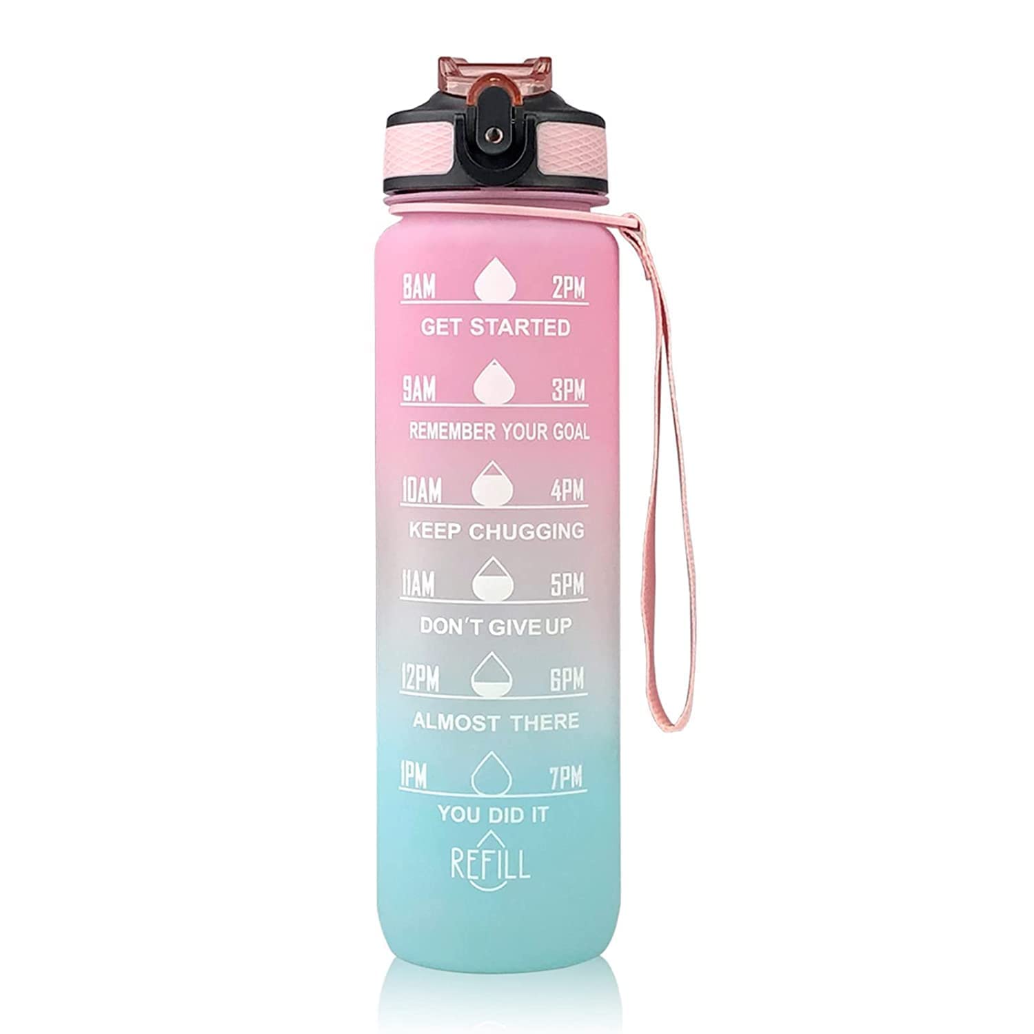 Plastic Colorful Motivational Water Bottle with Straw (900 ML)