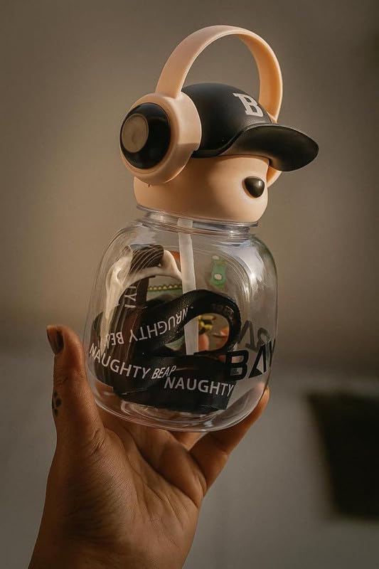 water bottle 600ml Cute Bear Headphone Water Bottle BPA-Free