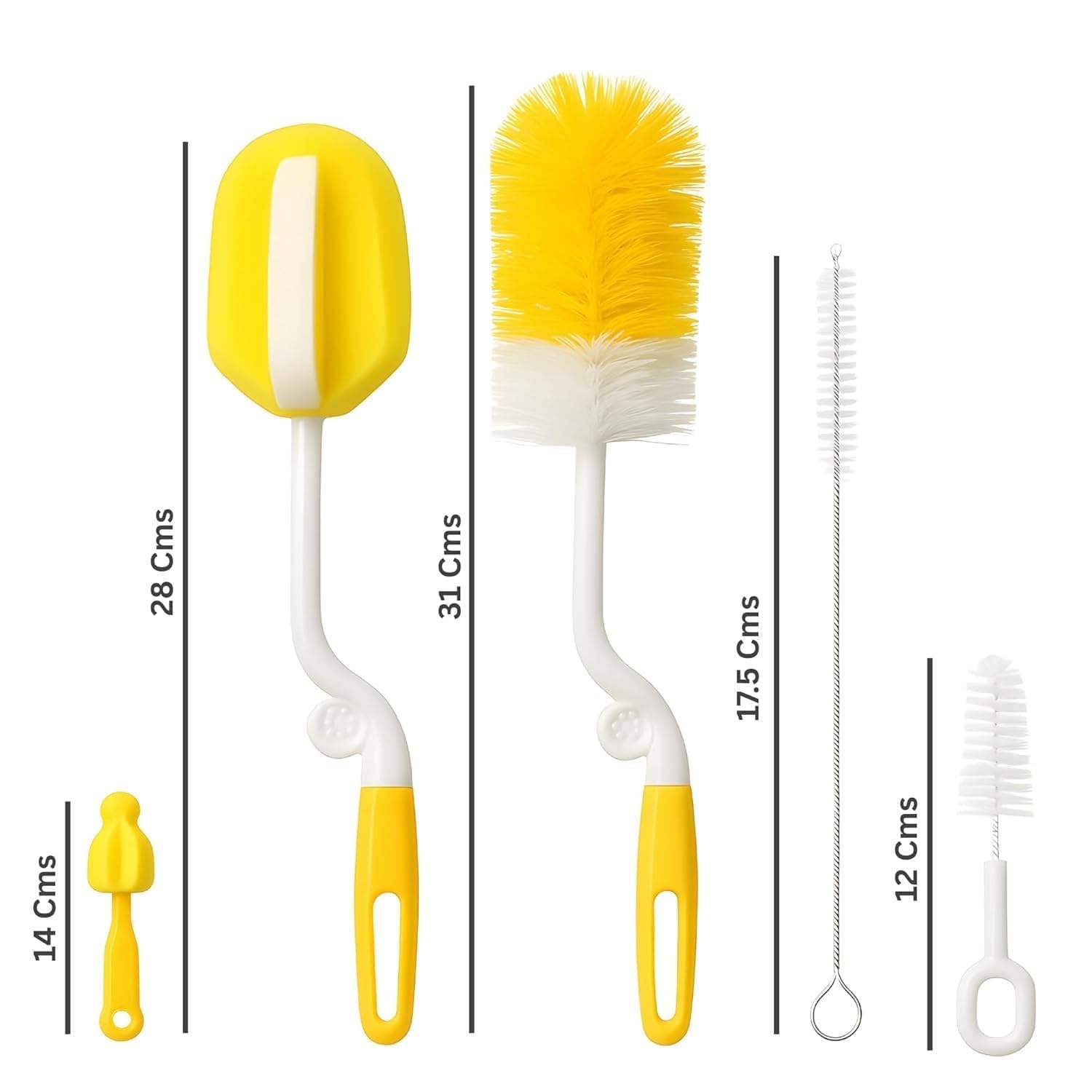 Baby Bottle Cleaning Brush 5Pc Set Feeding Bottle Cleaner Kit with Nipple Brush, Straw Brush & Sponge