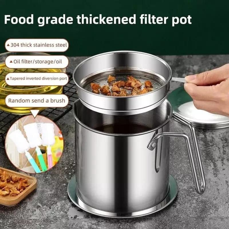 Stainless steel Oil Pot 1.7 Litre, Stainless Steel Oil and Ghee Air Tight Container, 1700 ml Oil Pot Container for Kitchen Storage, Steel Ghee Can