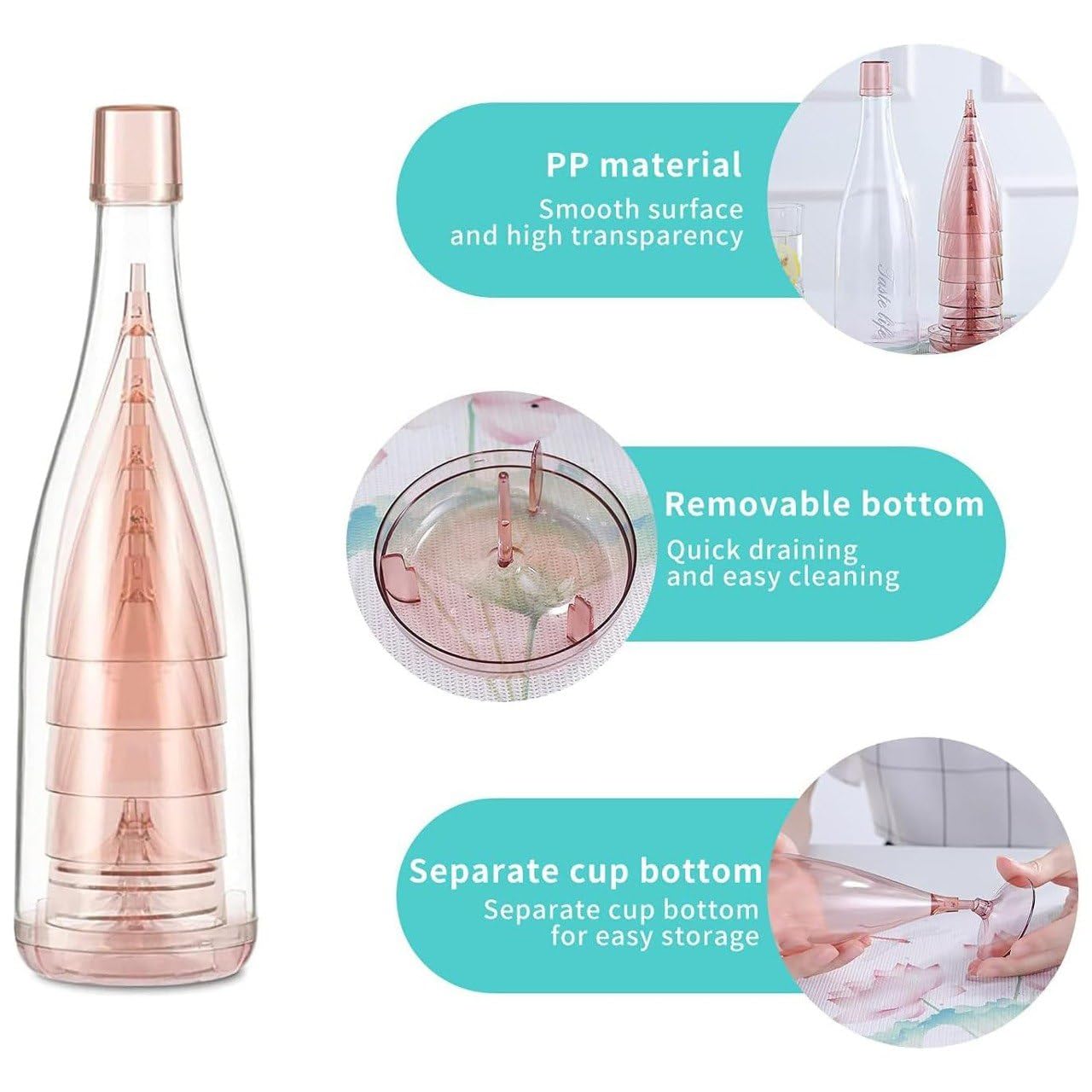 Set of 5 Creative Plastic Beer Drink Juice Glass| Reusable with Bottle Container| Suitable for Outdoor Camping Travel Wedding Beach Party Tools| Champagne Flute Gift Set |Travel Wine Glass Set