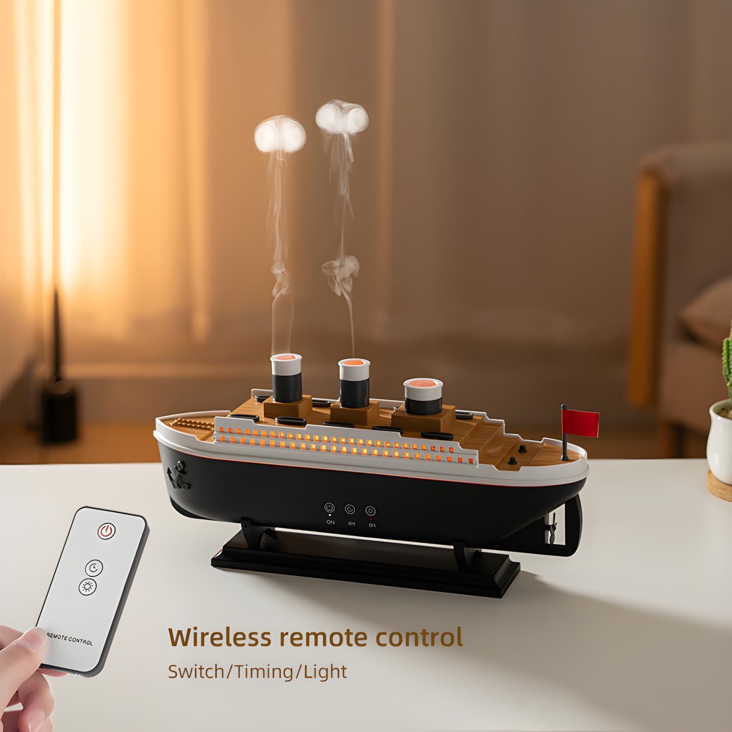 Humidifier for Bedroom Titanic Humidifier with Remote Aromatherapy Diffuser Steamship Humidifier 7 Light 2 Mist Mode Air Humidifiers