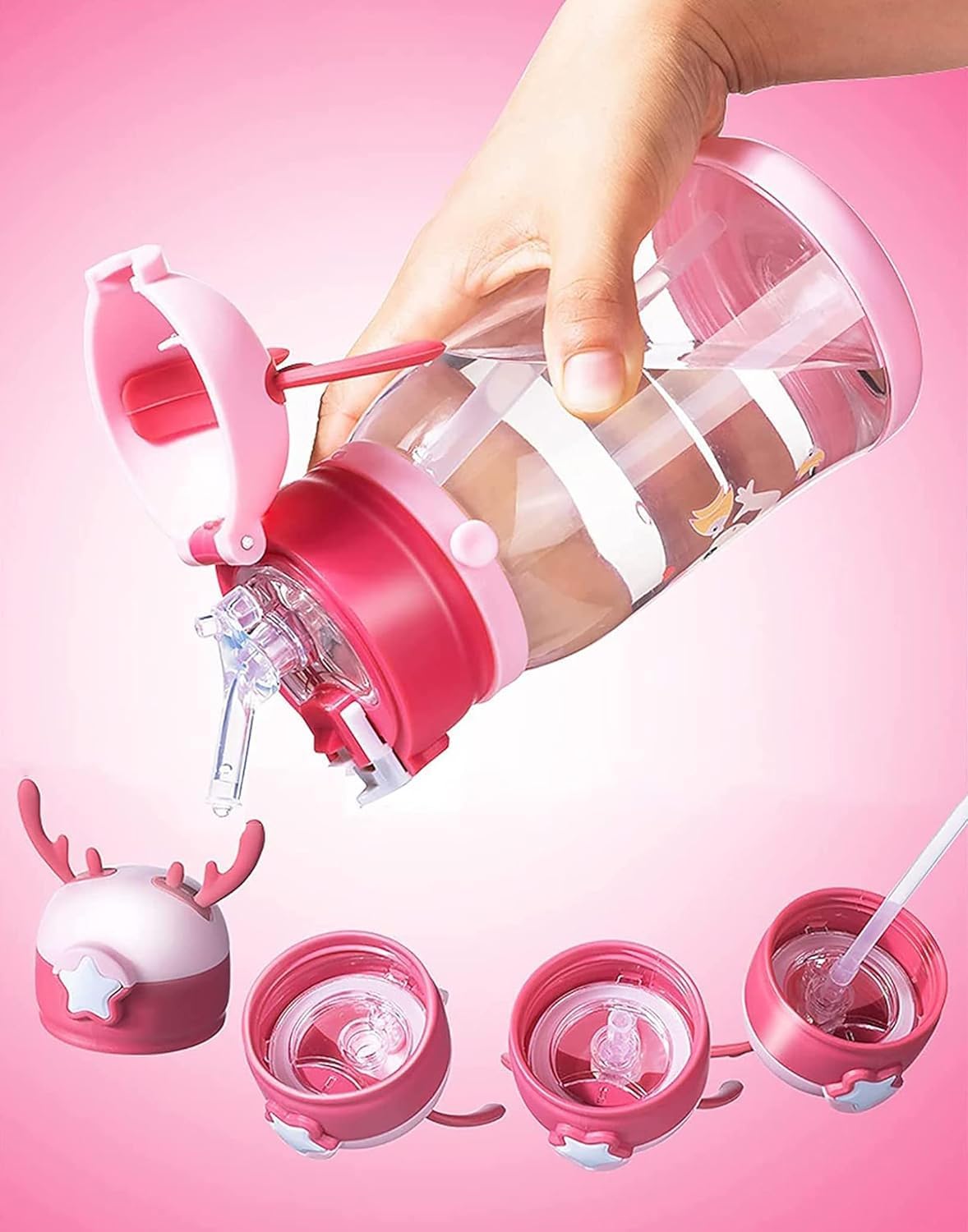 Cartoon Design Sippy Water Bottle and Shoulder Strap for Students and Children, Boy, girl