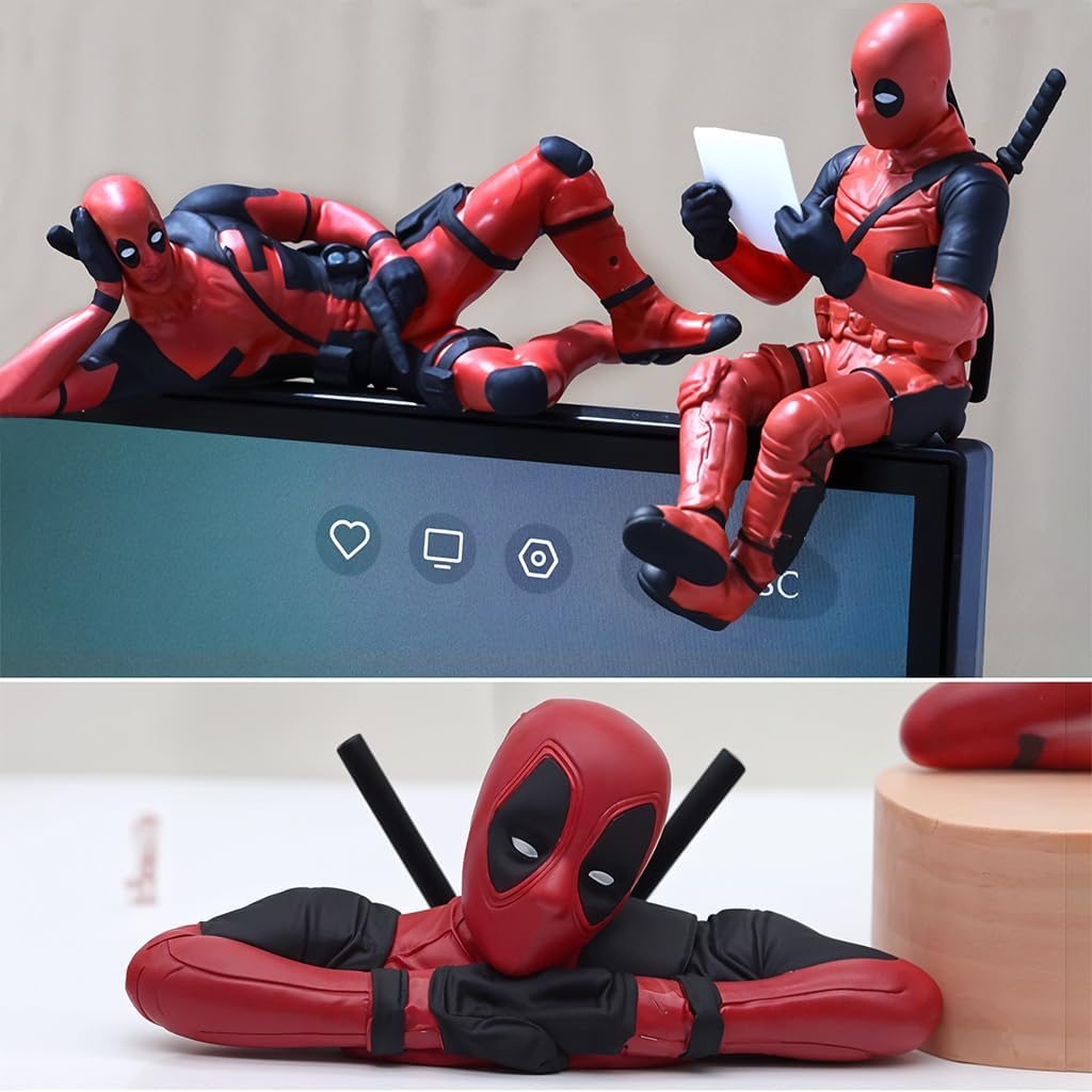 Deadpool PVC Action Figure Set – 3 Movable Joint Models for Desk, Home & Car Decor | Unique Superhero Decoration Collectibles (RED)