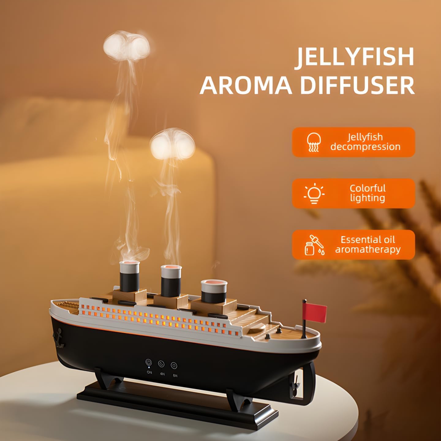 Humidifier for Bedroom Titanic Humidifier with Remote Aromatherapy Diffuser Steamship Humidifier 7 Light 2 Mist Mode Air Humidifiers