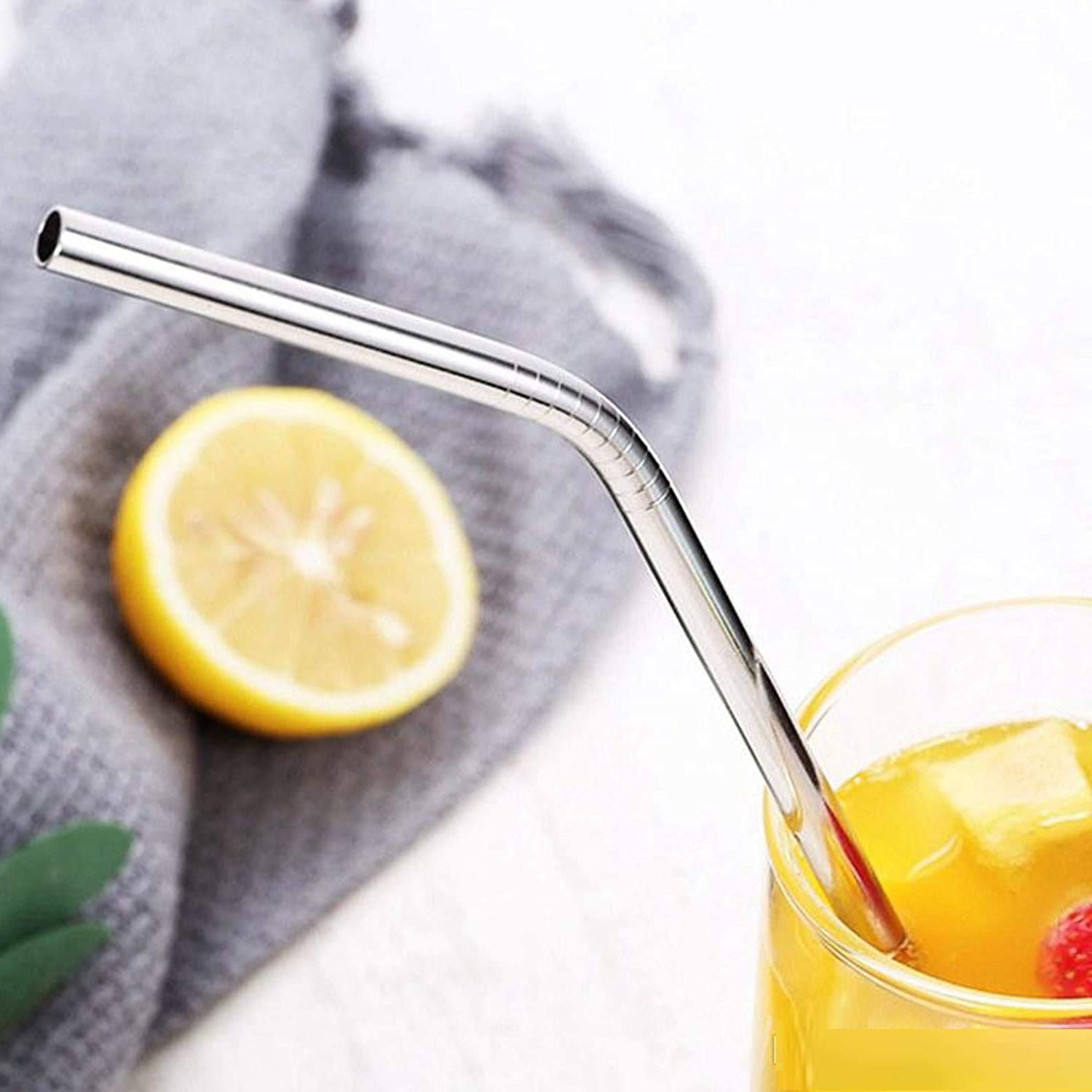 Reusable Stainless Steel Drinking Straws Bent (4 Bent Straws, 1 Brush) (Pack of 2)